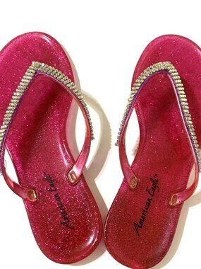 American Eagle Slippers Women Pink Glittery Straps Flat Size 6